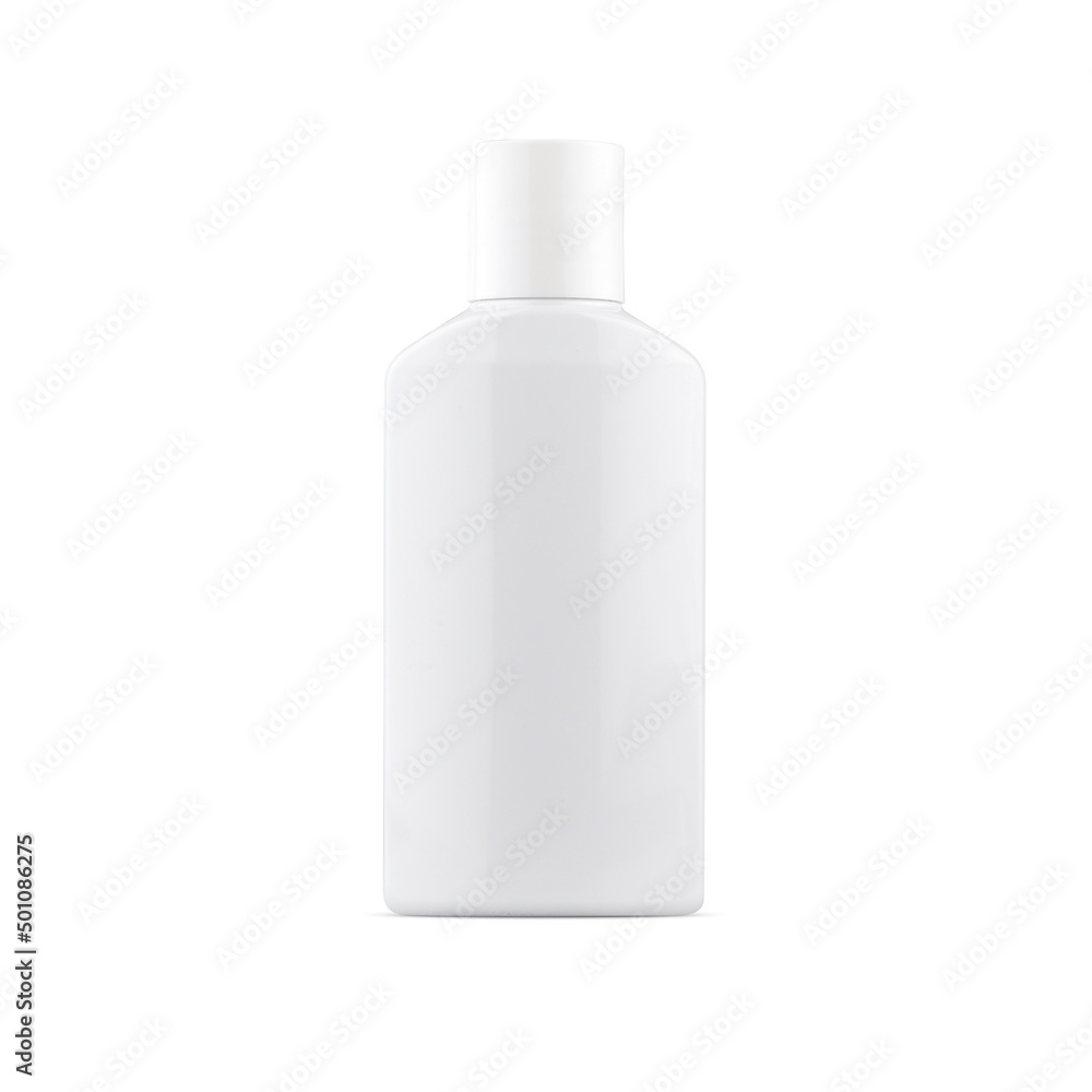 A clean white plastic bottle. Packaging for cosmetic or chemical products. The image is isolated on a white background for design and web. A clean white plastic bottle. Packaging for cosmetic or chemical products. The image is isolated on a white background for design and web.