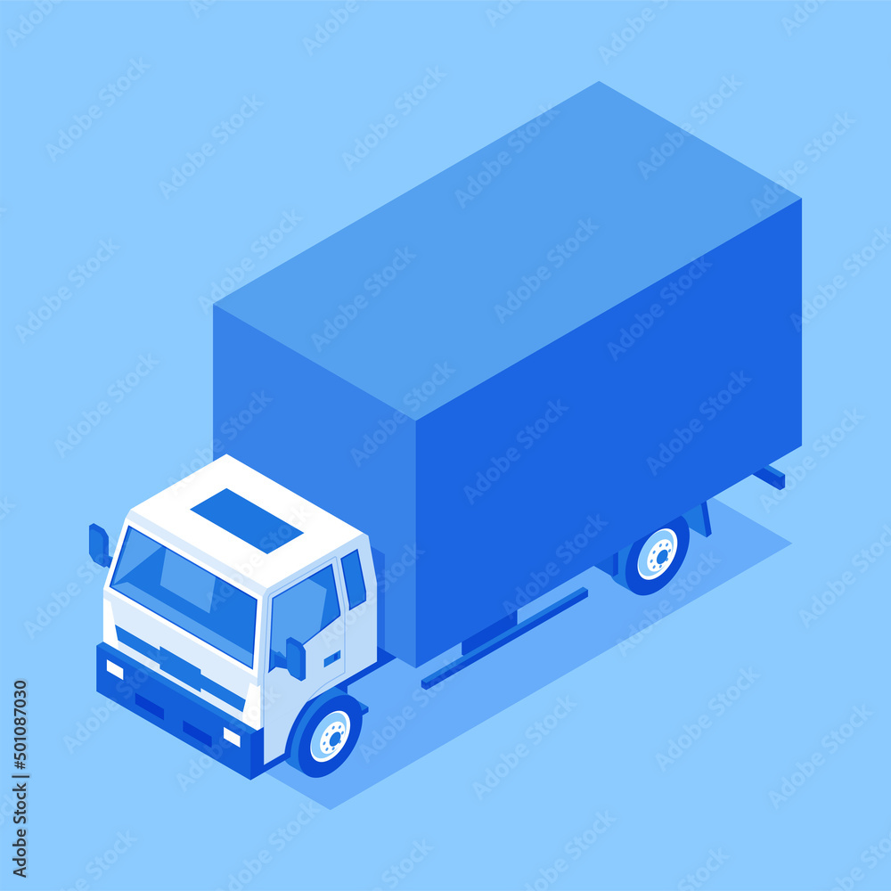 Fototapeta premium Logistic truck freight commercial delivery transportation isometric vector illustration. Shipment industrial business courier service express goods order post shipping. Heavy container traffic