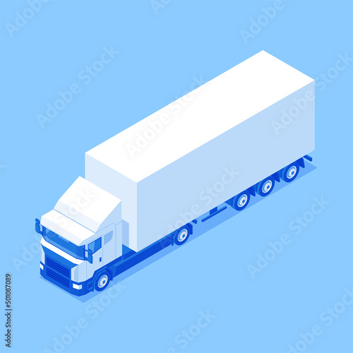 Freight van delivery heavy goods transportation container isometric vector illustration. Automobile cargo commercial corporate international express order shipment. Auto lorry industrial loading