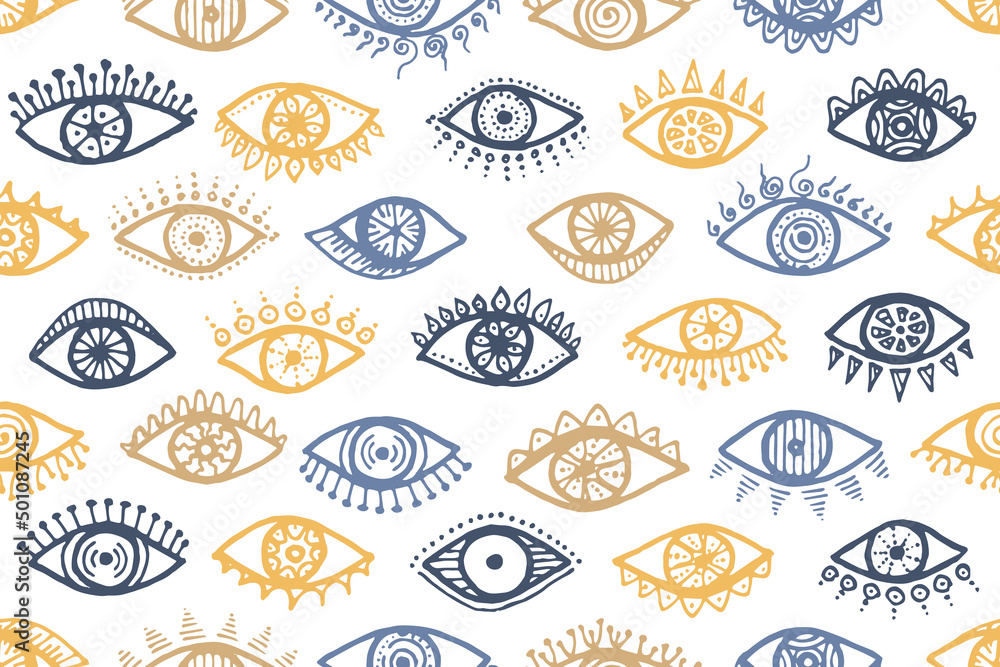 Naklejka premium Doodle female eyes cartoon repeatable ornament.