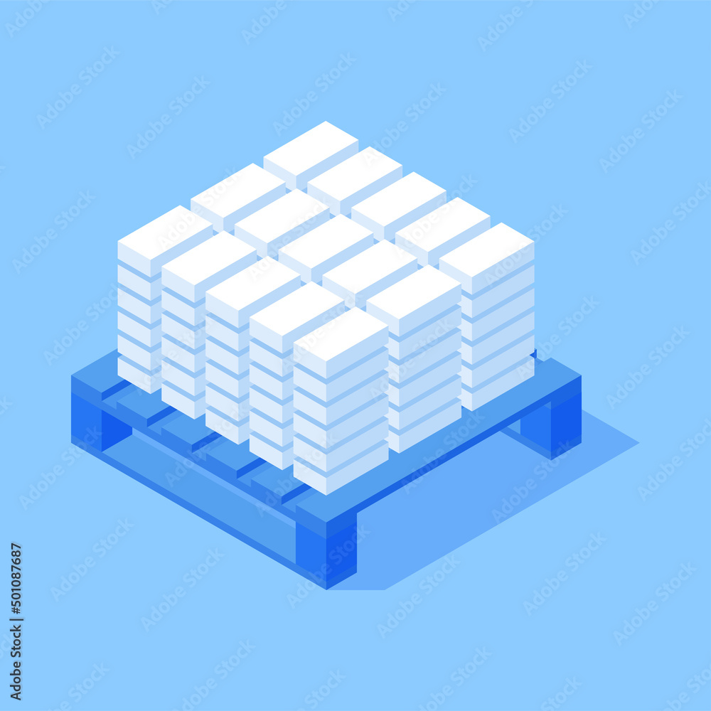 Pile of cement white bricks straight level on wooden pallet architectural industrial storage isometric vector illustration. Stack heavy construction material for building wholesale commercial supply Pile of cement white bricks straight level on wooden pallet architectural industrial storage isometric vector illustration. Stack heavy construction material for building wholesale commercial supply