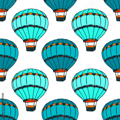 Cartoon hot air balloons  illustration vector seamless patter.