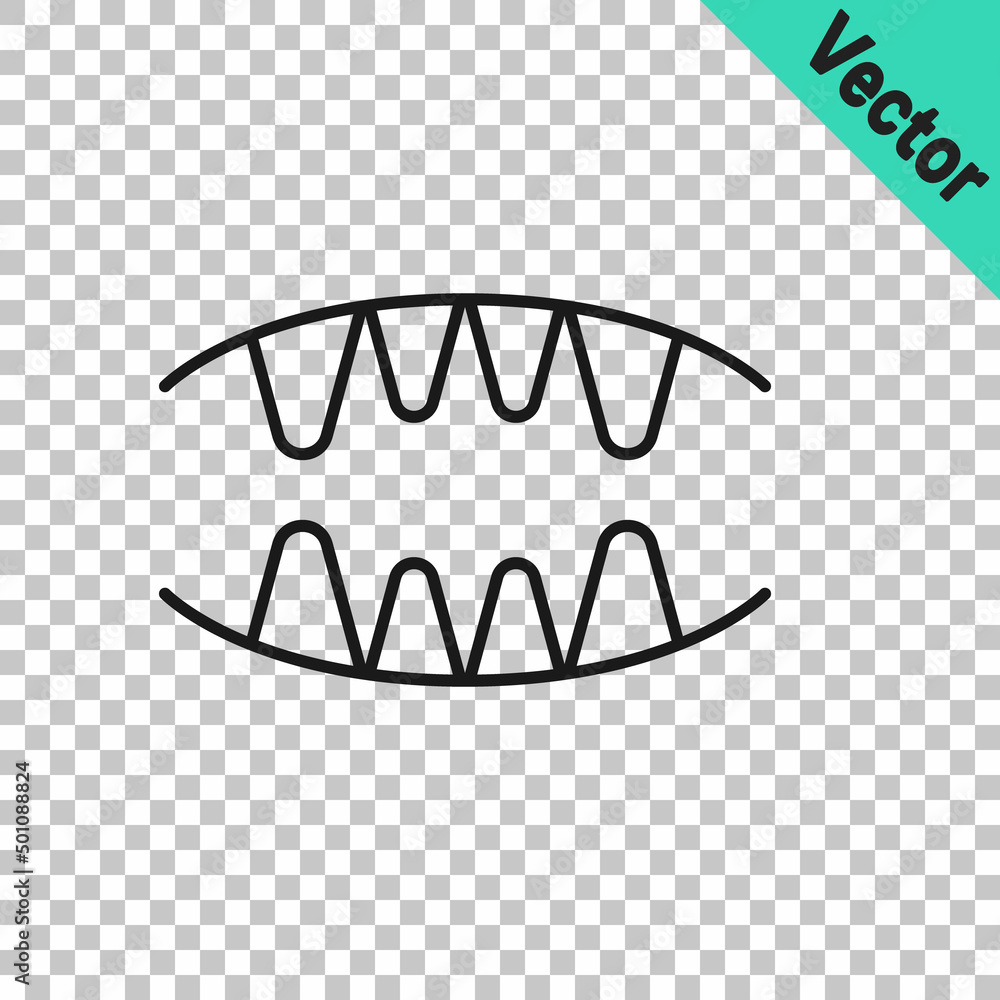 Black line Vampire teeth icon isolated on transparent background. Happy Halloween party. Vector Black line Vampire teeth icon isolated on transparent background. Happy Halloween party. Vector