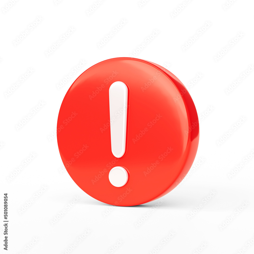 Red caution safety urgent 3d icon attention isolated on white background of alert exclamation warning sign error alarm or important notice danger failure symbol forbidden trouble and problem message. Red caution safety urgent 3d icon attention isolated on white background of alert exclamation warning sign error alarm or important notice danger failure symbol forbidden trouble and problem message.