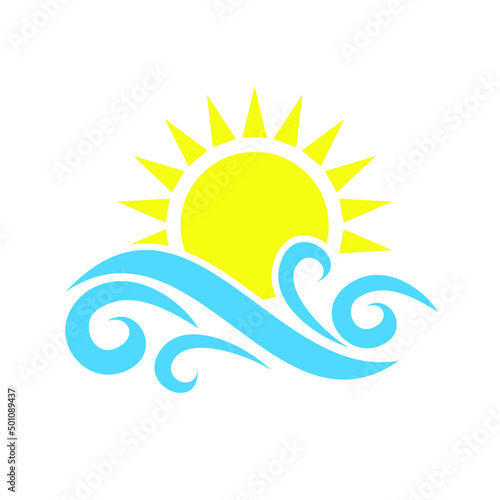 Sun and sea icon vector. sunrise and sunset illustration sign. seaside vacation symbol. waves logo.