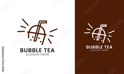 Simple bubble tea logo design with drink cup concept
