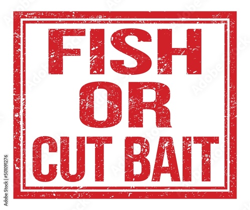 FISH OR CUT BAIT, text on red grungy stamp sign