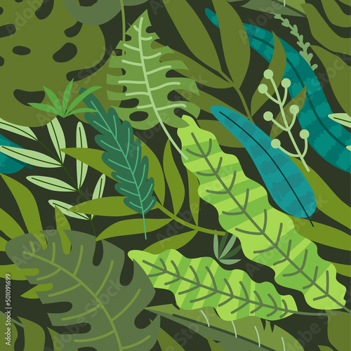 Vector tropical leaves seamless pattern. Beautiful vector colorful illustration.