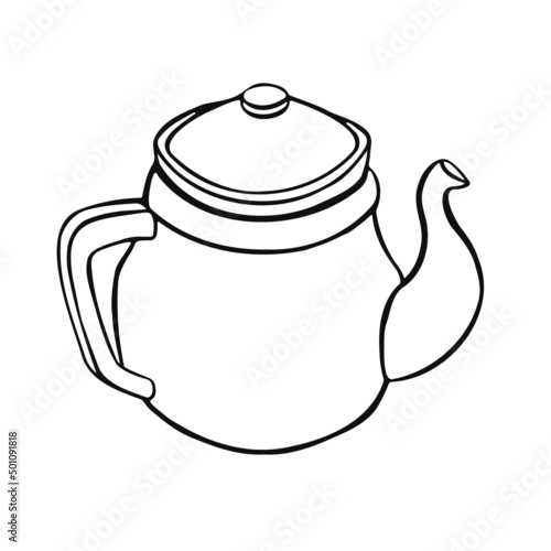 Line tea teapot isolated on white background. manual. vector