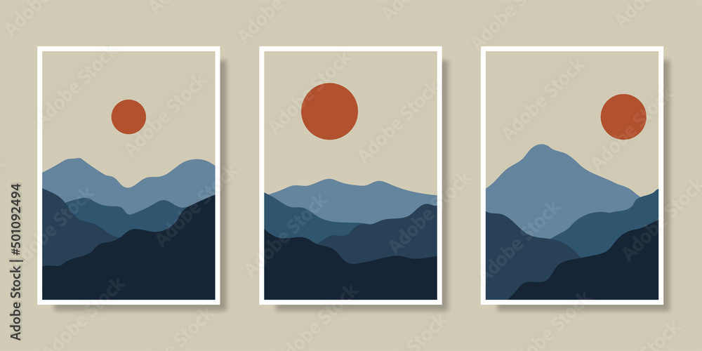 Hand drawn abstract landscape covers collection. Vector illustration