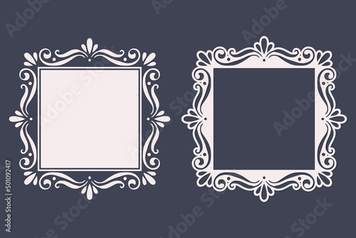 Vintage square laser cut frame, stencil frame decor element, vector.
