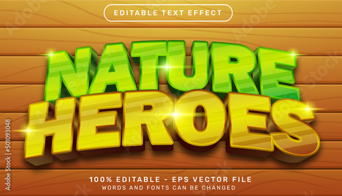 nature heroes 3d text effect and editable text effect with wood texture background