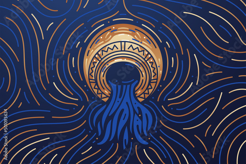 Aquarius zodiac sign banner. Dark mode background texture with illustration of a aquarius. Vector illustration and decorative elements.