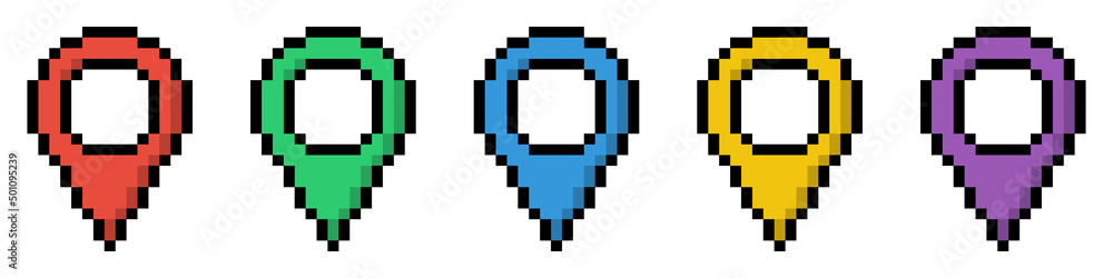 Pin pixel icon set simple design