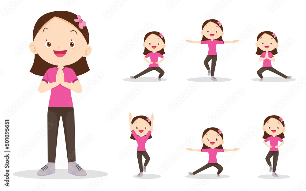 bundle set of cute girl exercise various actions bundle set of cute girl exercise various actions