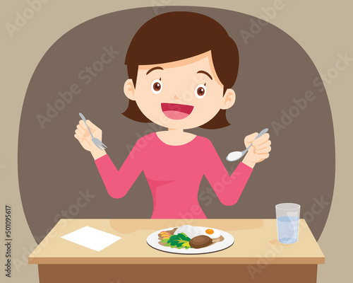 woman happy eat food