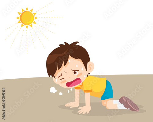 boy too hot thirsty from heat of the summer sun