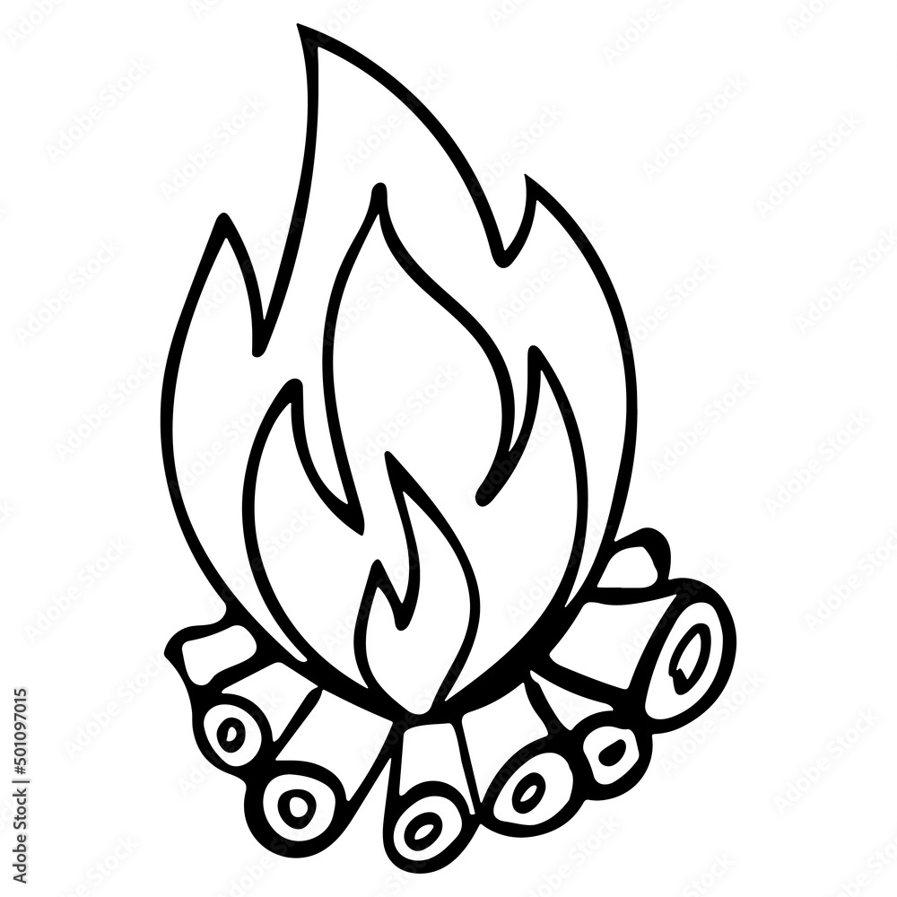 Hand drawn doodle campfire on stones. Vector Outline bonfire clipart. Hand drawn doodle campfire on stones. Vector Outline bonfire clipart.