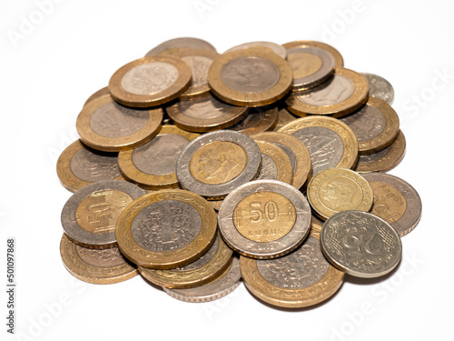Turkish lira coins, close up photo of many Turkish lira coins.