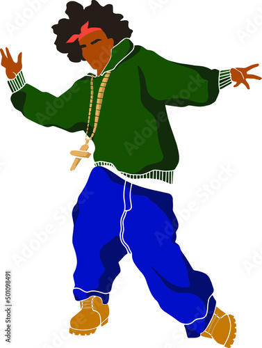 Young rapper is dancing. Street fashion. Stylish American with hip-hop. American hip hop for lifestyle design. Cartoon style.