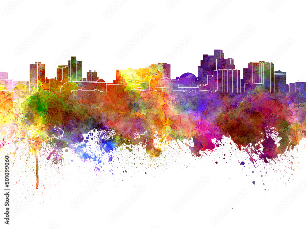 Reno skyline in watercolor on white background