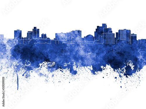Εκτύπωση καμβά Reno skyline in blue watercolor on white background