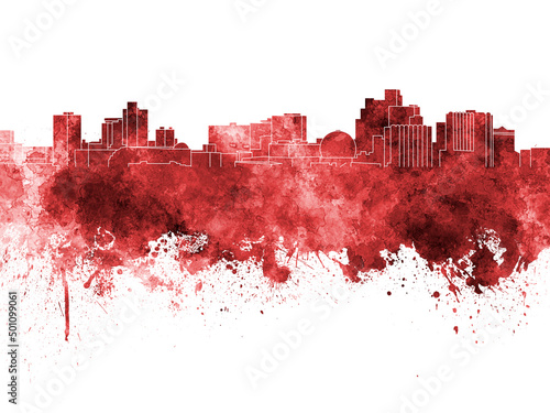 Reno skyline in red watercolor on white background
