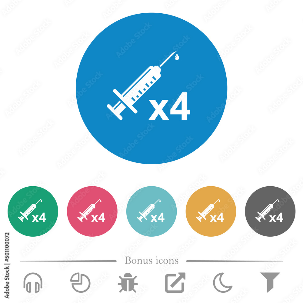 Fourth vaccine dose flat round icons