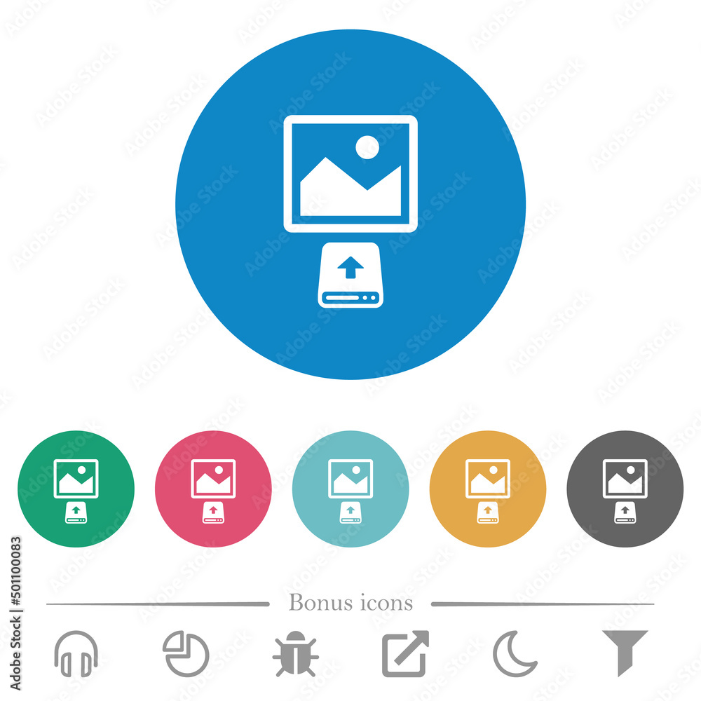Upload image from hard disk flat round icons Upload image from hard disk flat round icons