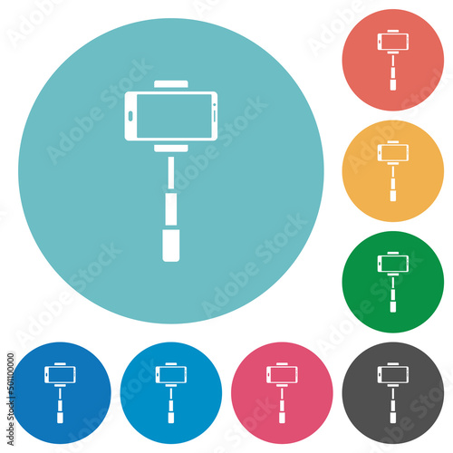 Smartphone on selfie stick front view flat round icons