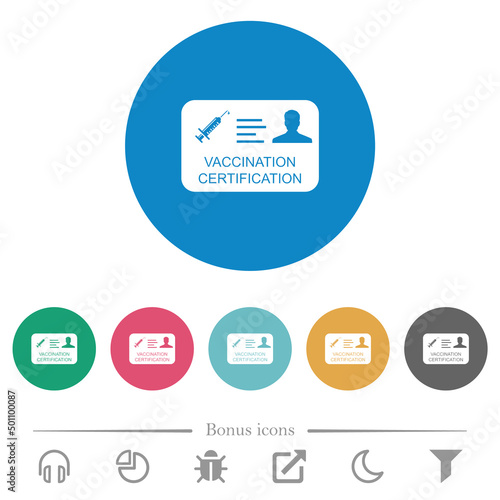 Vaccination certification flat round icons