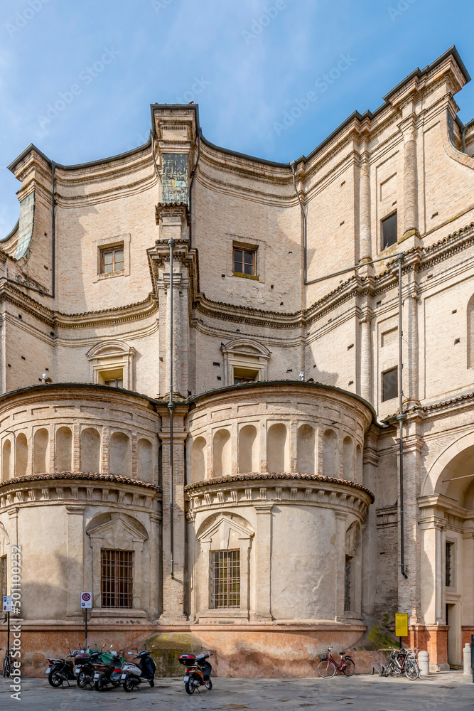 A glimpse of the Parish Church of the Santissima Annunziata in Parma, Italy
