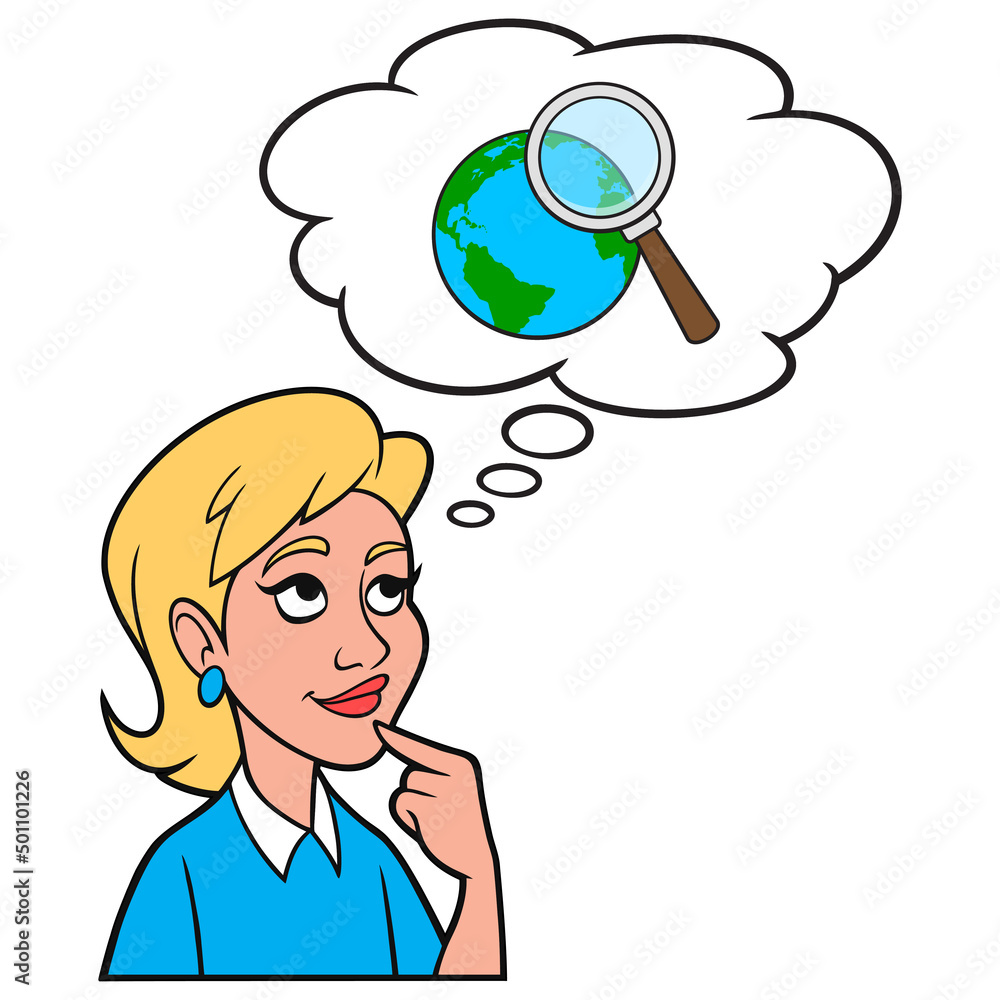 Girl thinking about Global Research - A cartoon illustration of a Girl thinking about Global Research. Girl thinking about Global Research - A cartoon illustration of a Girl thinking about Global Research.