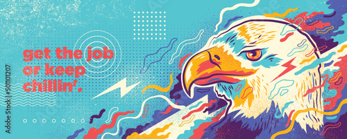 Obraz na płótnie Abstract graffiti style illustration with eagle and colorful splashing shapes