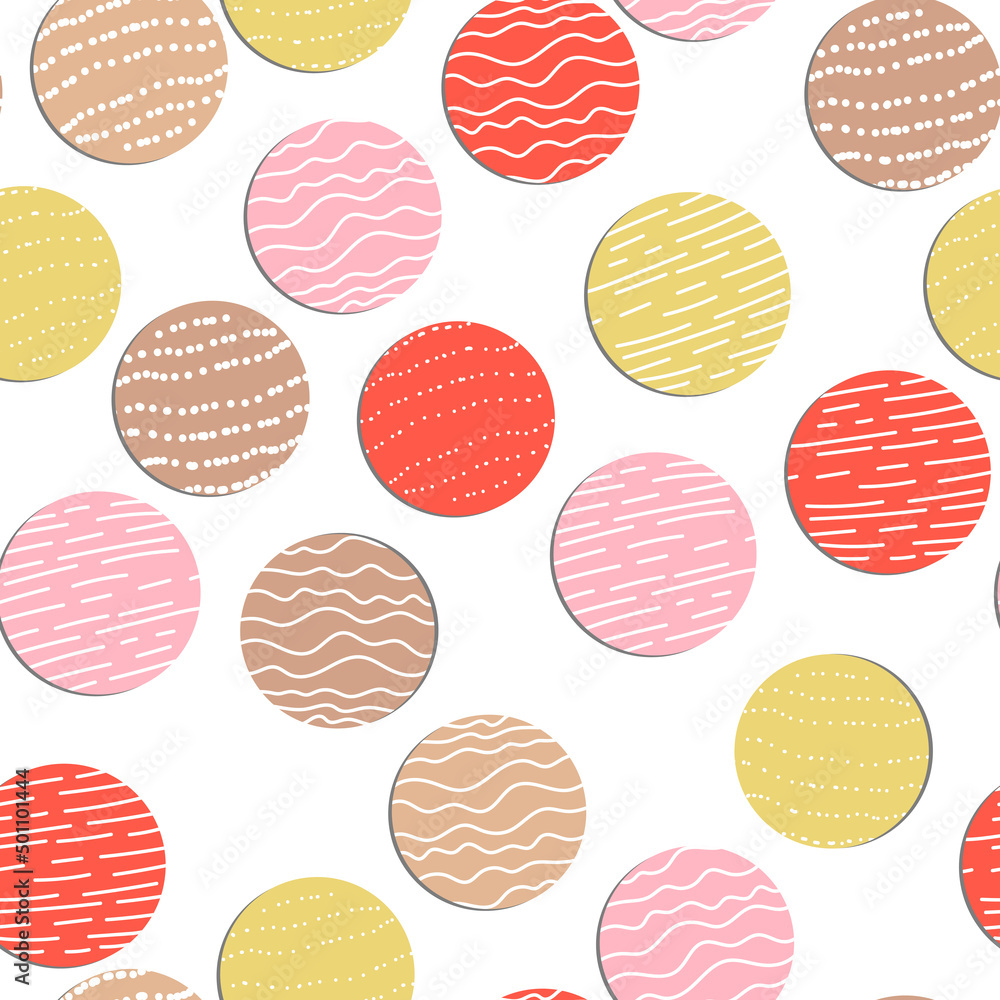Abstract hand drown polka dots background. White dotted seamless pattern with color circles. Template design for invitation, poster, card, flyer, textile, fabric Abstract hand drown polka dots background. White dotted seamless pattern with color circles. Template design for invitation, poster, card, flyer, textile, fabric