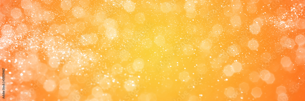 Summer orange sparkling glitter bokeh background, banner texture. Abstract defocused lights header. Wide screen wallpaper. Panoramic web banner with copy space for design Summer orange sparkling glitter bokeh background, banner texture. Abstract defocused lights header. Wide screen wallpaper. Panoramic web banner with copy space for design