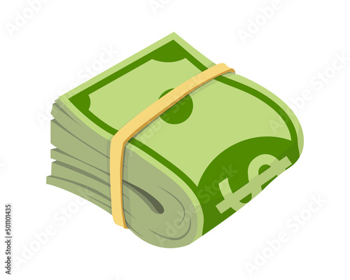Folded Money Stack With Rubber Band, Paper Dollars Bundle