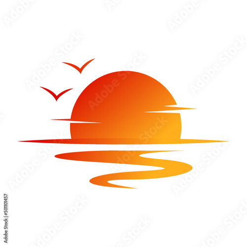Sunset logo icon Sinking sun vector illustration isolated on white background