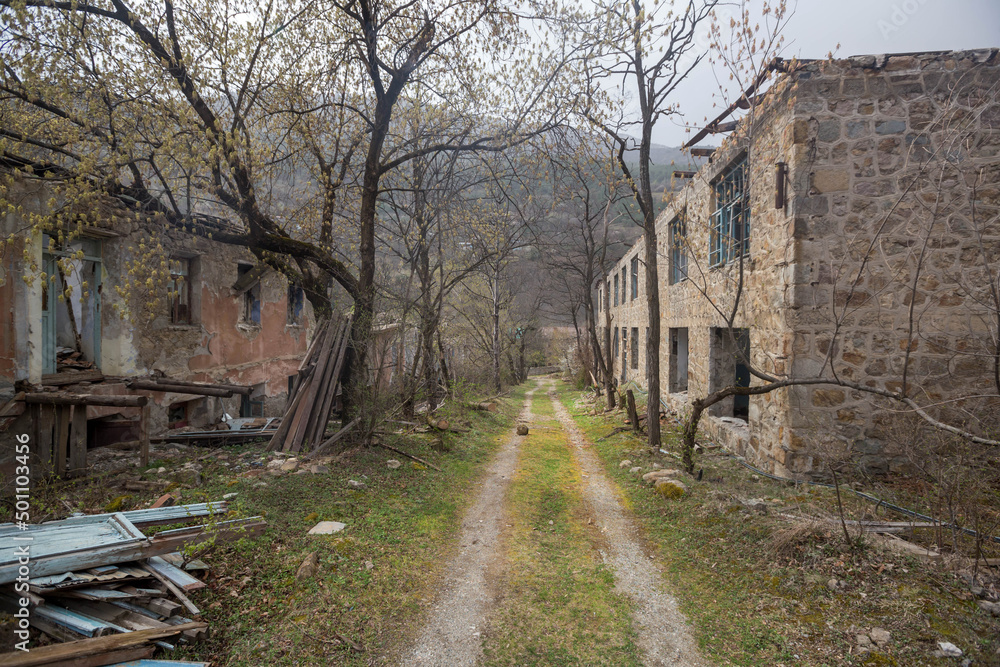 A city destroyed by an earthquake in the mountains of North Ossetia. Caucasus