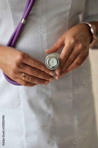 phonendoscope, stethoscope in doctor's hands