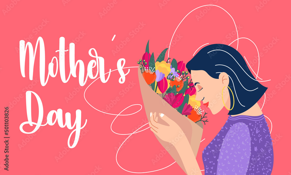Mother with bouquet of flowers in her hands Mother with bouquet of flowers in her hands