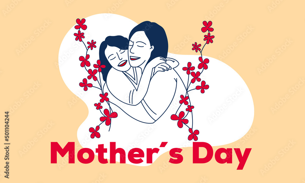 Mother with daughter hugging with flowers Mother with daughter hugging with flowers