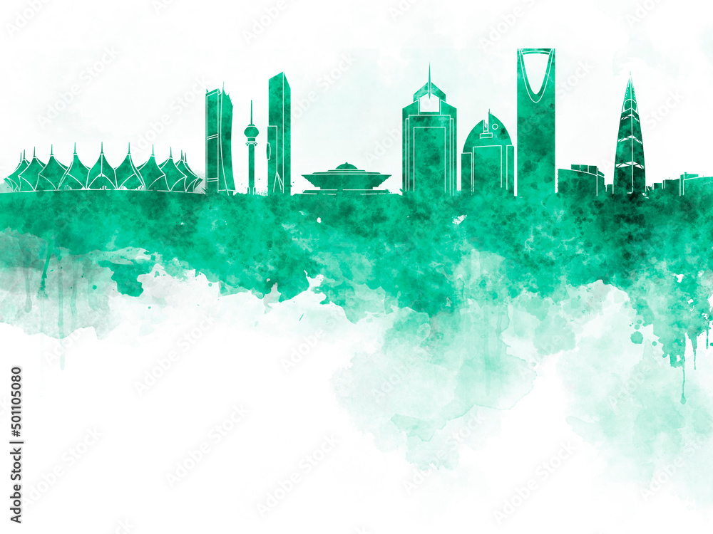 Fototapeta premium Riyadh skyline in black watercolour 