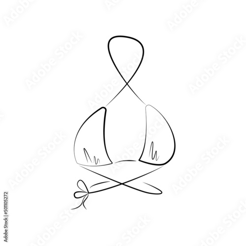 Hand drawn bikini. Sketch of a women's swimsuit for summer vacation on the beach. Black outline on a white background. Vector