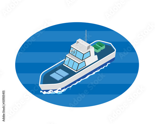 漁船のアイソメトリックイラスト