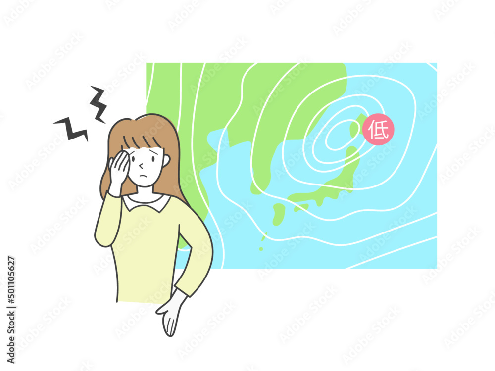 Obraz premium 頭痛と低気圧イメージ 女性のイラスト