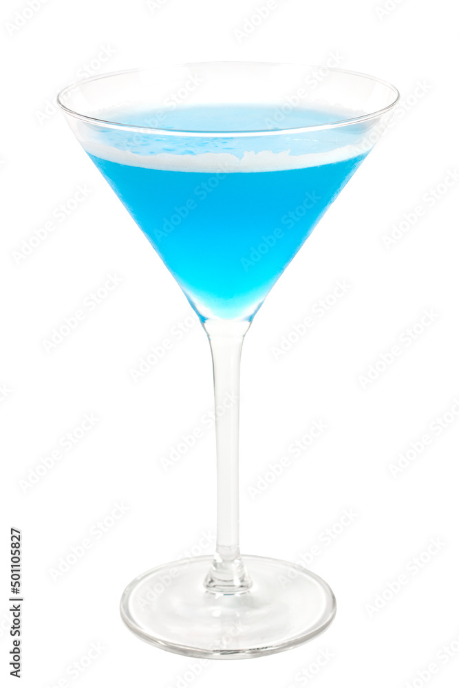 blue martini cocktail isolated on white background