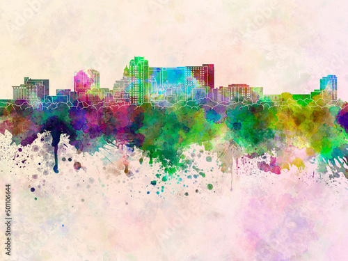 Rochester MN skyline in watercolor background © Paulrommer