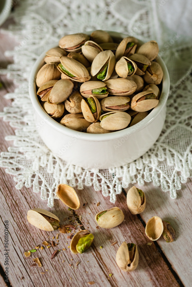 bowl of pistachios on a table for an appetizer bowl of pistachios on a table for an appetizer