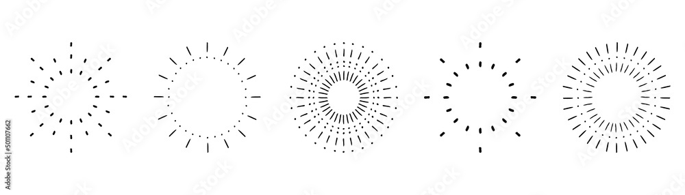 Obraz premium Sunburst set. Vintage sunrise collection. Vector light rays elements. Firework explosion, stars, emblem, logo, tag. Vector Illustration 